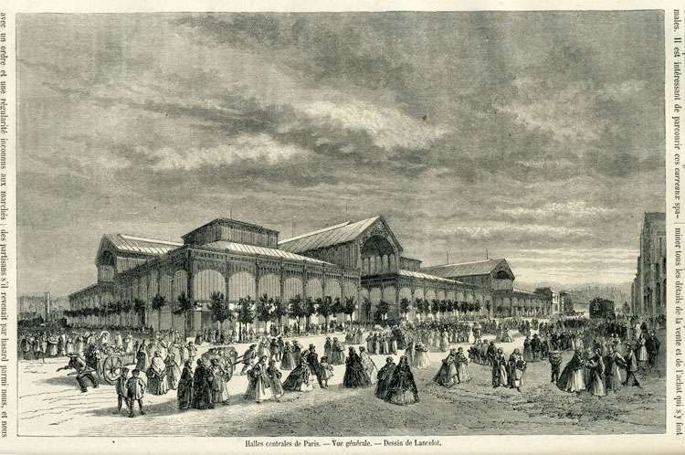 PARIS Quartier Les Halles, les prix au m2 se stabilisent - les halles centrales de Paris en 1862
