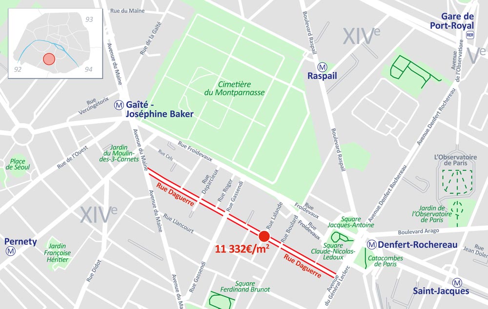PARIS - RUE DAGUERRE Piétonne et commerçante - Plan